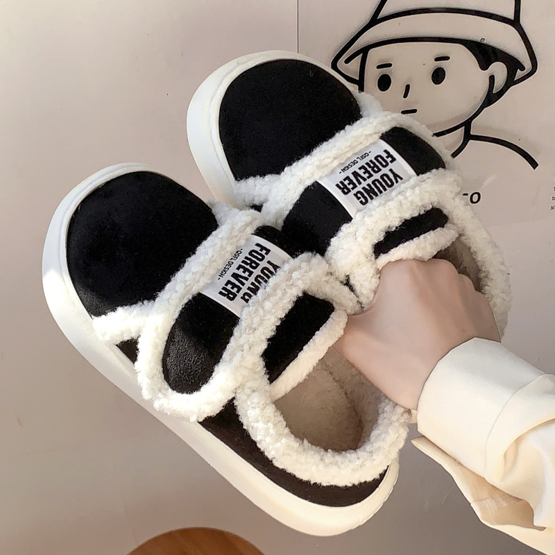Warm Cotton Slippers Women Winter Platform Shoes Soft Plush Thick Sole Girls Indoor Home Floor Footwear With Heels Fluffy Flats