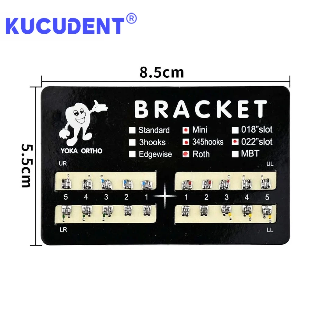 200 Stück/10 Packungen Zahnkieferorthopädische Metallklammern Mini Roth MBT Edgewis 022 mit 345 Haken Monoblock-Zahnspangen für die Zahnbehandlung