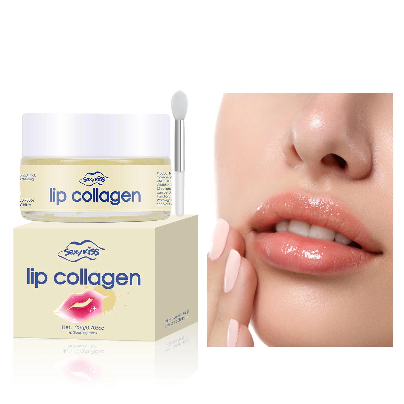 Máscara labial de colágeno com ácido hialurônico, 20g, hidratação profunda, esfoliação hidratante duradoura, dia e noite, pode ser dada como presente