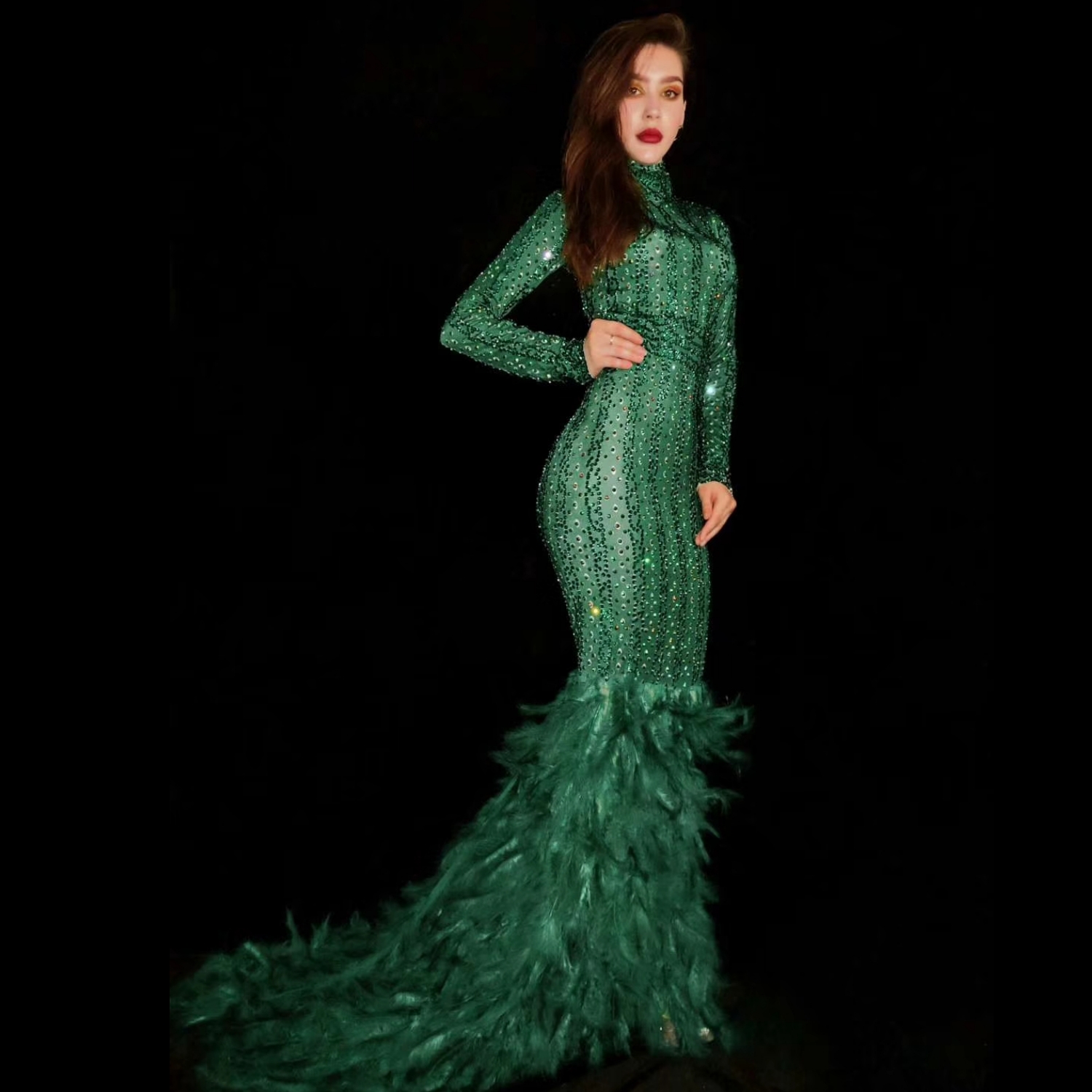 女性のためのグリーンパーティーのためのマーメイドドレス,豪華なイブニングドレス,カクテルドレス,ロングドレス,ステージドレス,w2301028