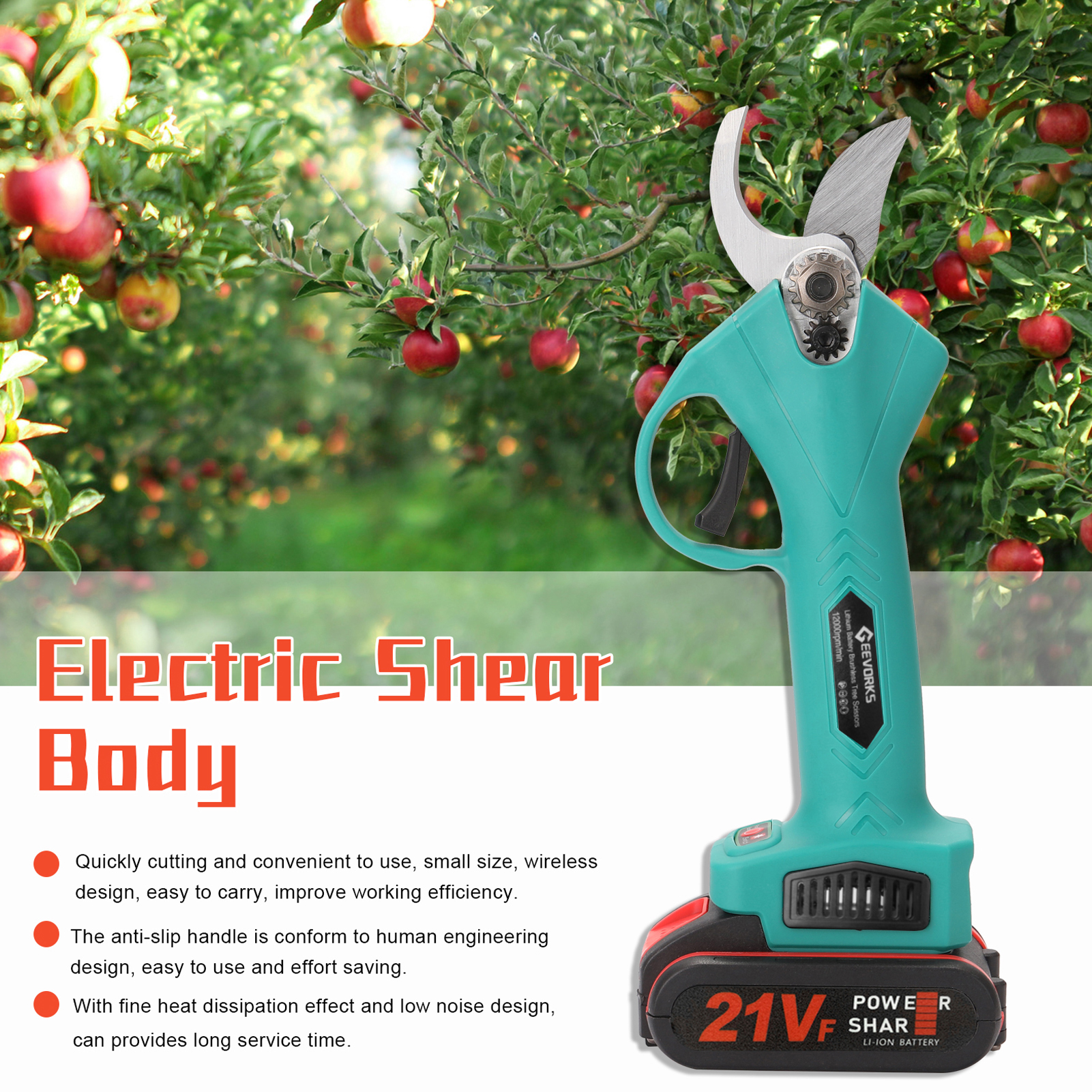 Cesoie da potatura elettriche a batteria 21V 30mm Cesoie da potatura efficienti per alberi da frutto Bonsai Potatura di rami Strumento paesaggistico