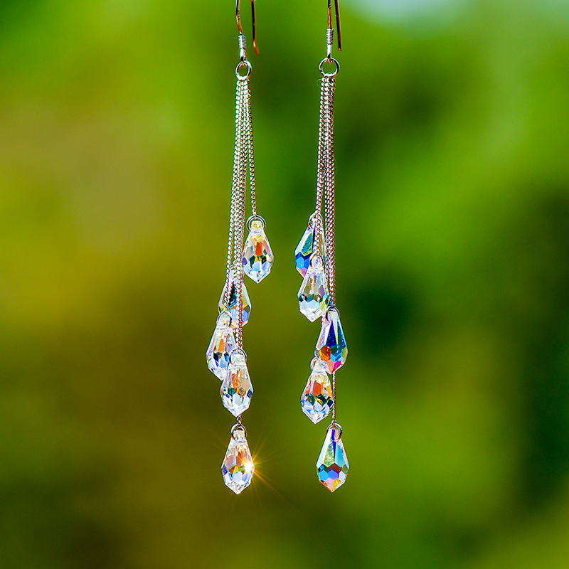Pendientes de borla de gota de agua de cristal para mujer, pendientes largos coloridos de temperamento, joyería nupcial para fiesta de boda, regalos de moda