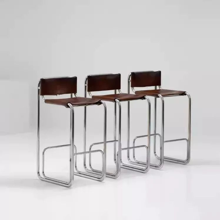 Nordic Light Luxury Bar Chair Home Stainless Steel High Chair Living Room Backrest Comfortable Dining Chairs