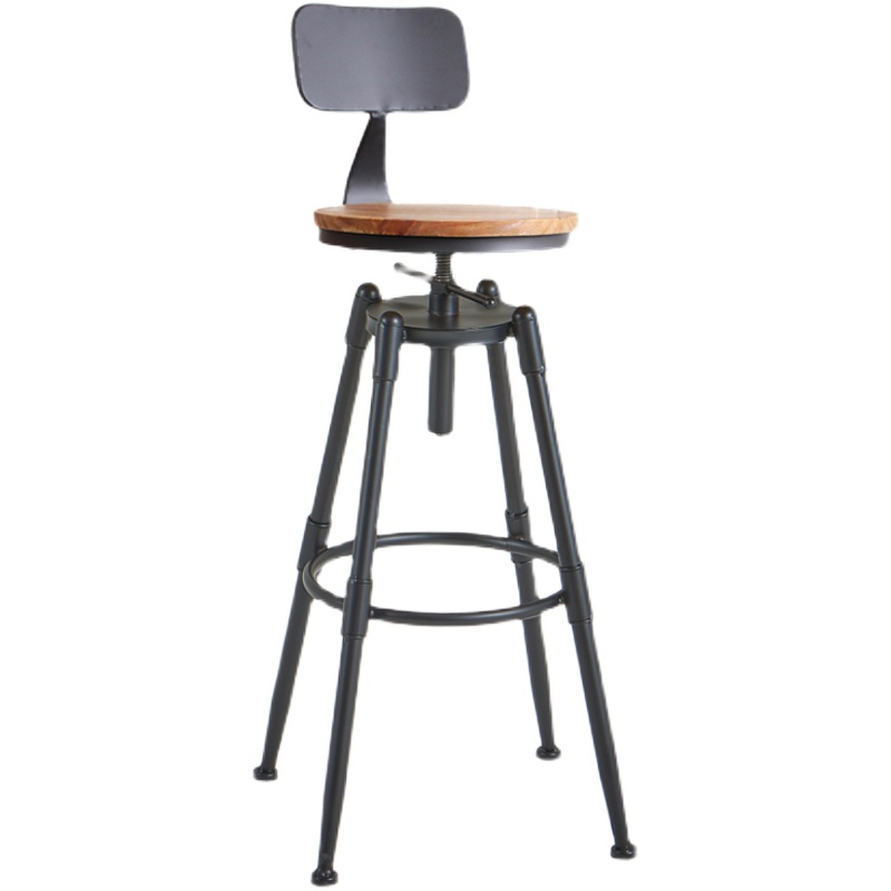 Modern Minimalist Bar Stool Swivel Adjustable Height Wooden High Stool Iron Back Home Bar Chair