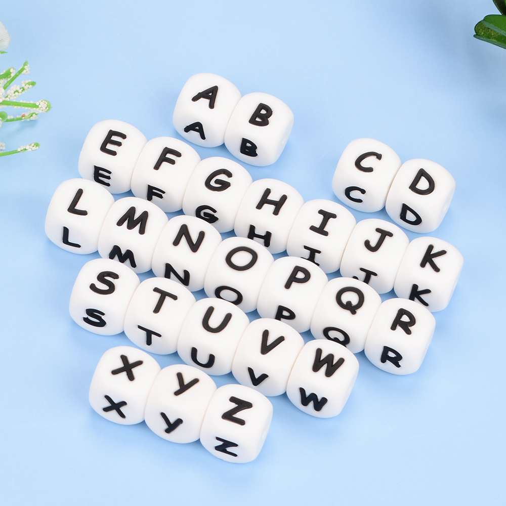 LOFCA 10 Stück 12 mm Silikon-Alphabet-Perlen, BPA-frei, Baby-Zahnen-Alphabet-Perlen, lebensmittelecht, Baby-Zahnen-Perlen, DIY-Armband, Halskette