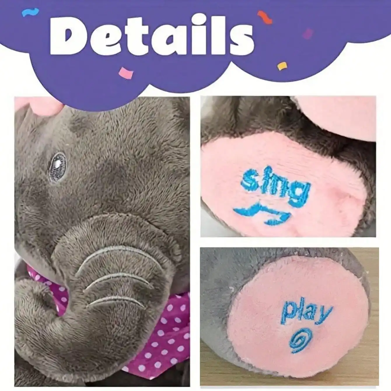 Musical Dancing Elephant Plush - Singing Peekaboo Toy with Moving Ears, Soft Cuddly Gift for Birthday