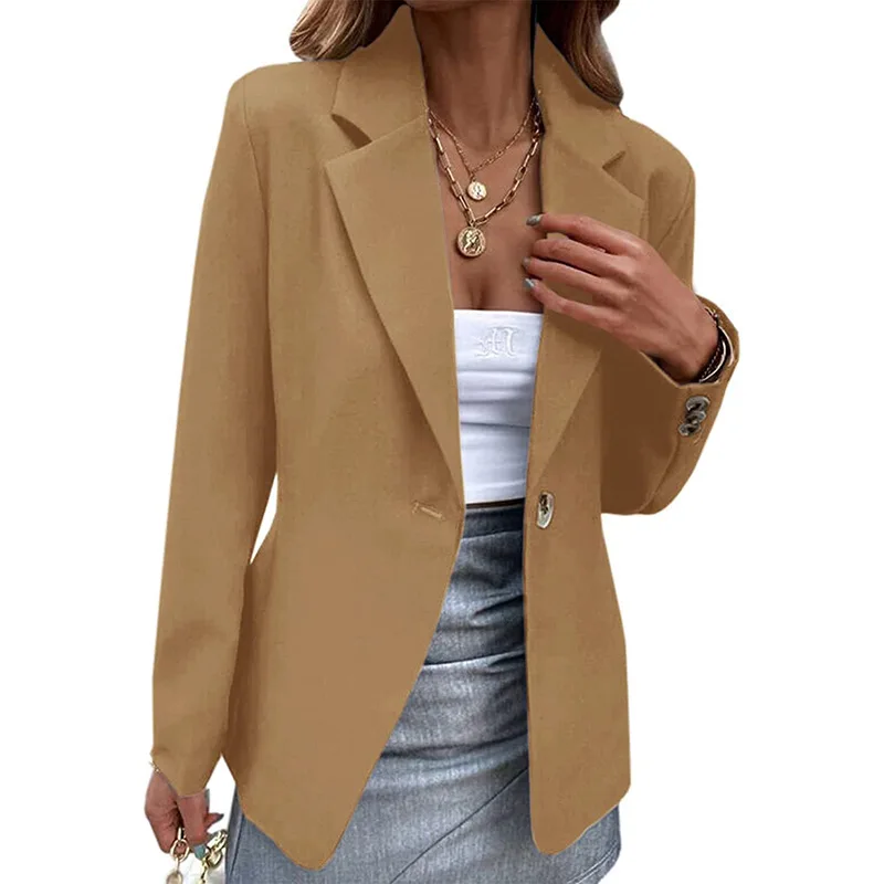 Frühling Damen Büro Blazer Langarm Einfarbig Ein-Knopf Einfache Casual Basic Weiß Khaki Jacke Schwarze Mäntel