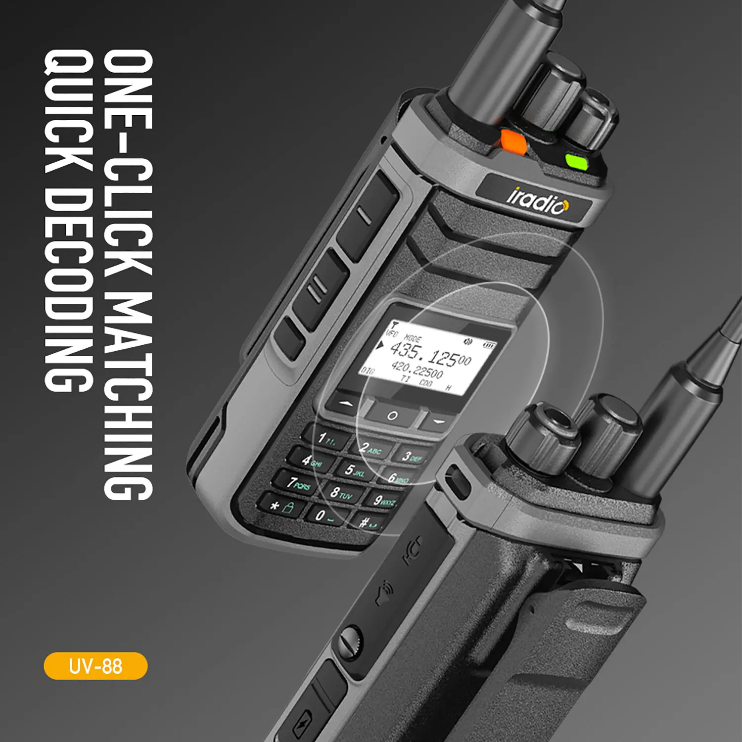 Iradio UV-88 Multi banda Ham Radio HF UHF VHF Walkie Talkie AM USB LSB CW CB LW MW SW SSB RX 1024Ch USB-C batería RT-860 variante