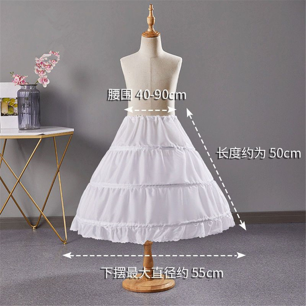 Branco crianças petticoat a linha 3 aros uma camada crianças crinoline renda guarnição flor menina vestido underskirt cintura elástica