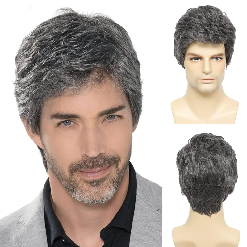 Peruca enrolada curta para homens, extensões de cabelo personalizadas DIY, perucas sem cola, marrom fresco, uso diário, pronto para vestir, peça fashion