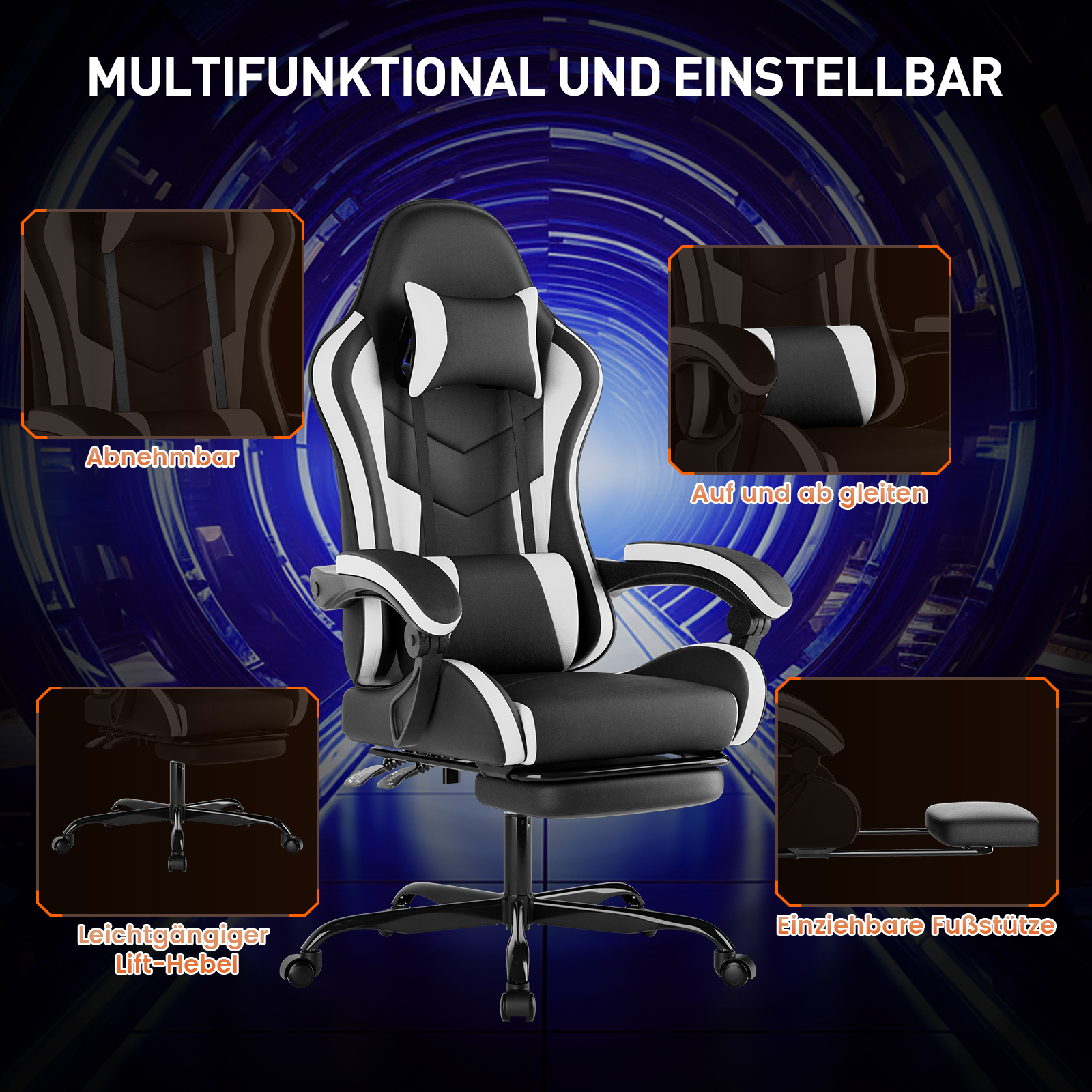 WOTSTA Gaming Chair Computerstuhl Ergonomischer Gaming Chair mit Fußstütze Bürostuhl Ergonomischer Computerstuhl mit Lendenwirbe