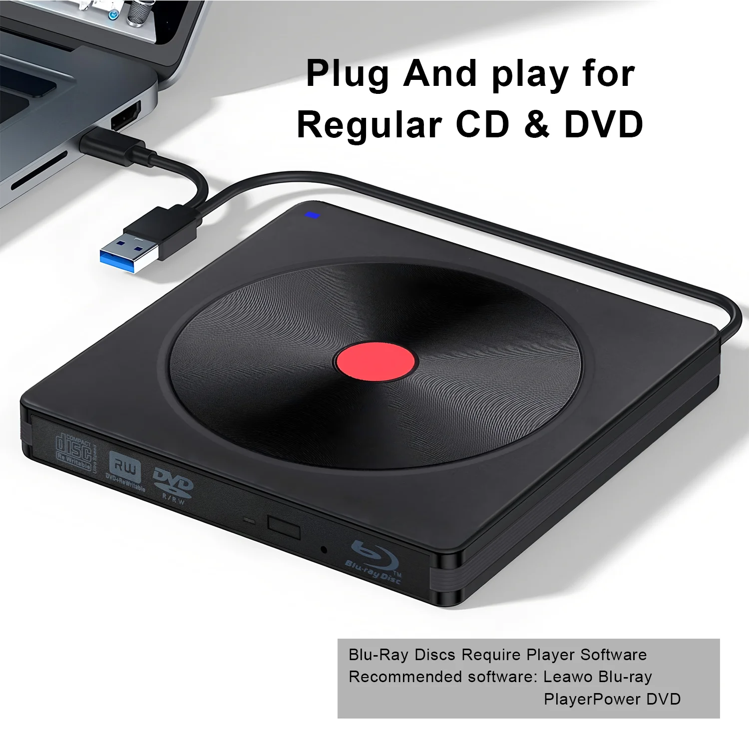 Externes Blu-ray-Laufwerk, USB 3.0- und Typ-C-BD-Lesegerät, DVD/CD-Brenner – tragbarer Blu-ray-Player für Laptop-PC, Windows/Linux/Mac OS