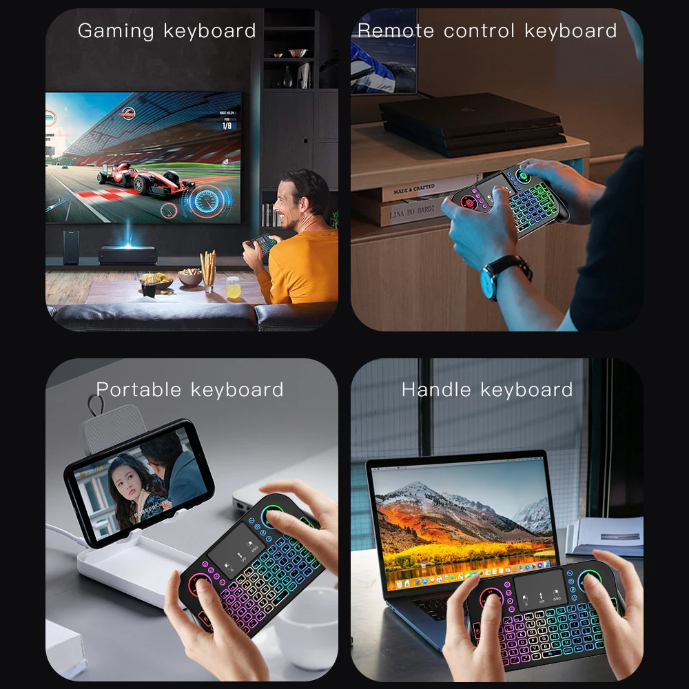 Mini Wireless Keyboard V8 2.4G Bluetooth 7 Color Backlit Portable Air Mouse Remote Control Touchpad for Android TV Box