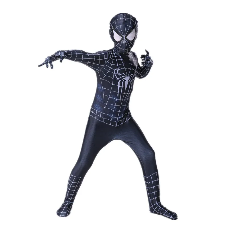 Costume da supereroe con ragno nero, personaggio del film, maschera di Peter Parker, costumi cosplay di Halloween