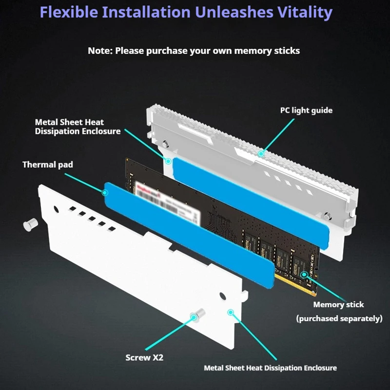 TEUCER Memory Cooling Vest ARGB Heat Sink RAM Cooling Kit Suitable For PC Desktop Computer Memory