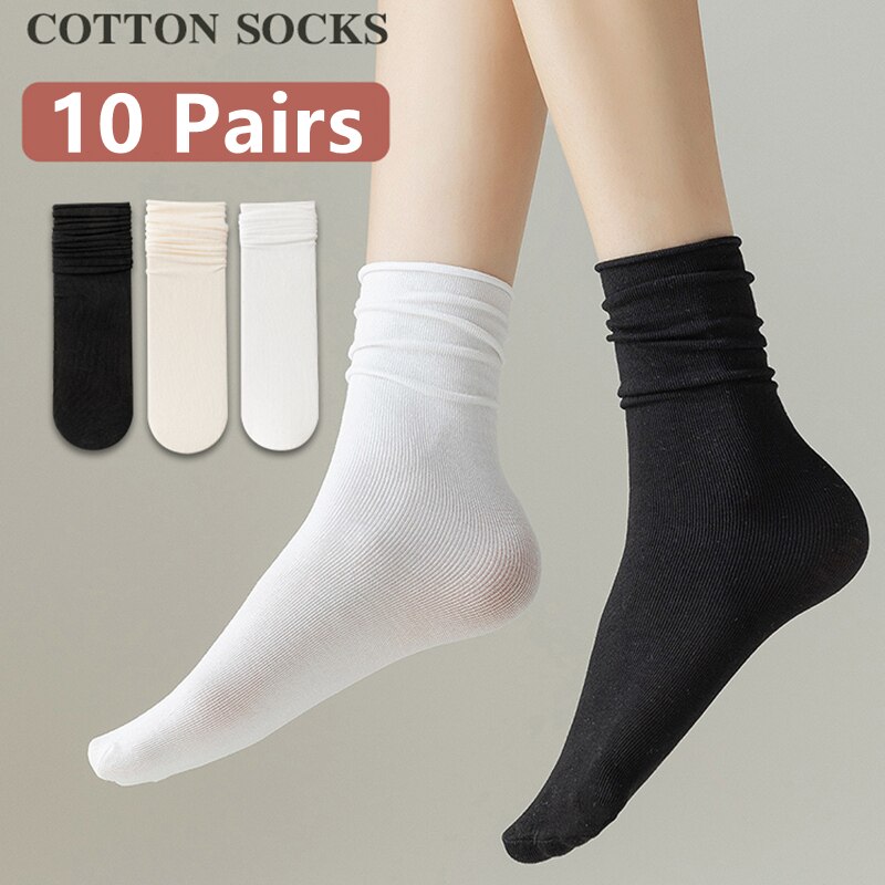 Calcetines de tubo largos de seda fina para mujer, medias de media pantorrilla frescas de verano, en blanco y negro, 10 pares