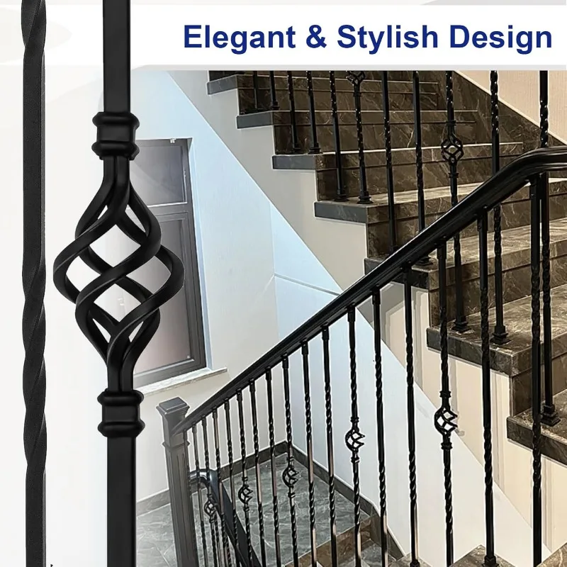 Balusters for Staircase Stair Spindles Hollow Single Basket with Double Twist 1/2" Square Metal Stair Balusters