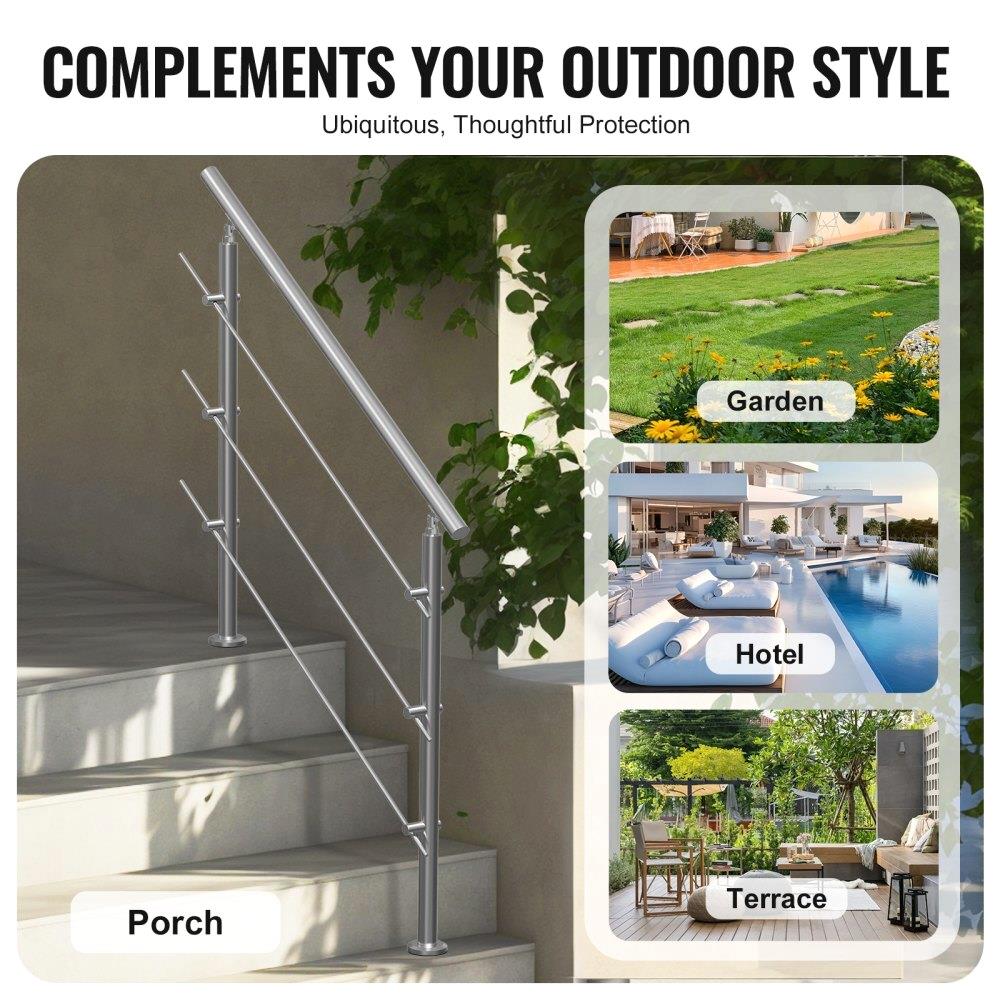 Geländer Stainless Steel Treppengeländer Handlauf 3 Querstäbe 1200x104x1060mm