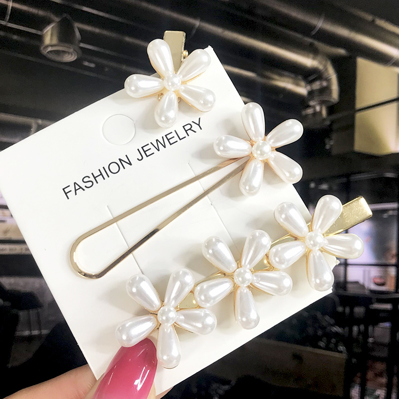 Thời Trang Mới 3/4 Bộ Ngọc Trai Tóc Cho Nữ Hàn Quốc Kẹp Tóc Hình Học Pha Lê Tóc Barrettes Cài Tóc Bé Gái phụ Kiện Hairgrip