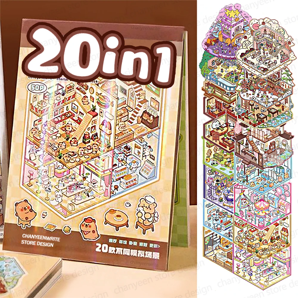 20Pcs 20in1 3D Landschaft Aufkleber Sammlung Buch Album Cartoon Szene DIY Spielzeug Spiel Festival Geburtstag Geschenk für Kind Mädchen kind