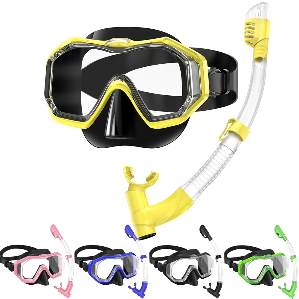 Juego de máscara de snorkel seco, vista panorámica amplia, antiniebla para adultos y niños, snorkel subacuático, Entrenamiento de natación, buceo ajustable