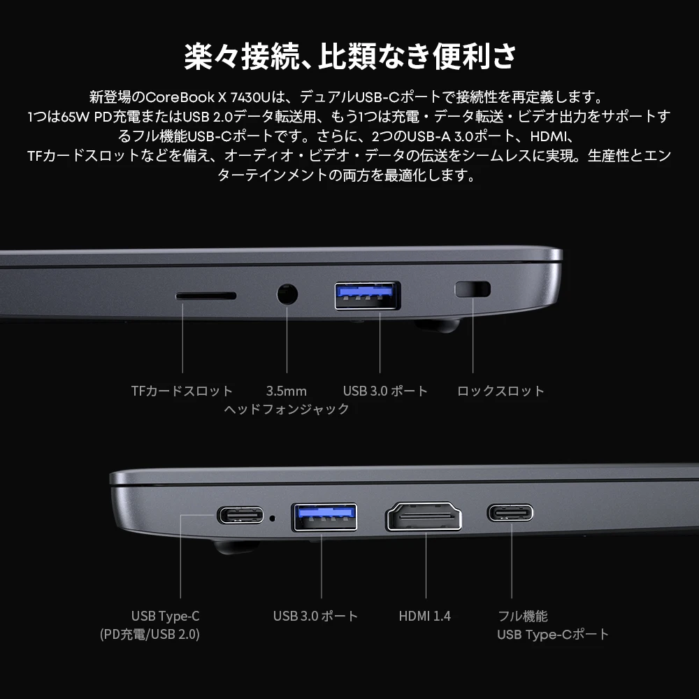 CHUWI CoreBook X ゲーミングノートパソコン AMD R5-7430U 16GB DDR4 RAM 512GB SSD 14.1インチ 2Kスクリーン 軽量ノートパソコン 4.3 GHz Windows 11