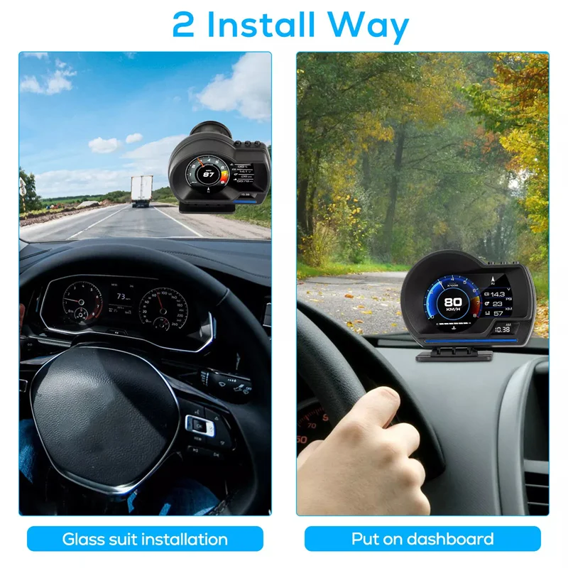 Medidor de sistemas dobles Universal OBD2 y GPS, velocímetro, pantalla frontal, medidor multifunción de temperatura del agua, accesorios Turbo para coche HUD P6