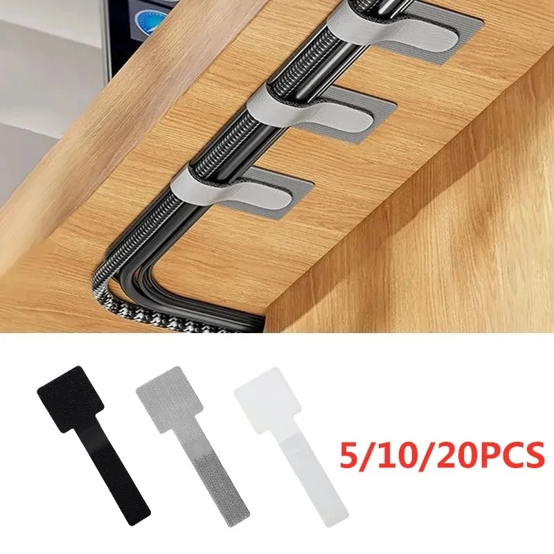 20/5 Uds bridas para cables organizador de cables reutilizable soporte de cuerda autoadhesivo ajustable organizador de cables correas Clip de gestión de escritorio