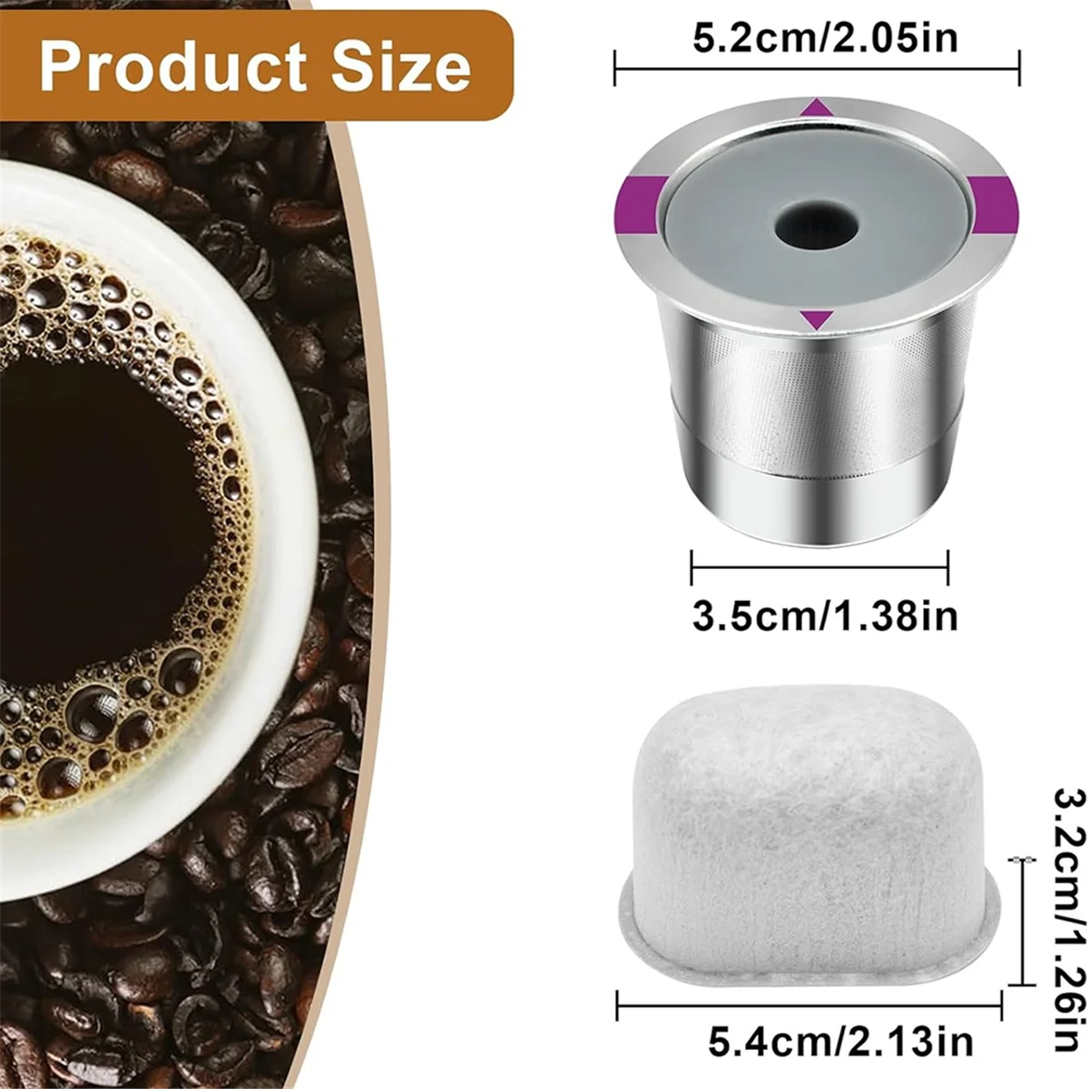 Tazas K reutilizables A72P para cápsulas de café reutilizables y filtro de repuesto para cafetera 2,0 1,0