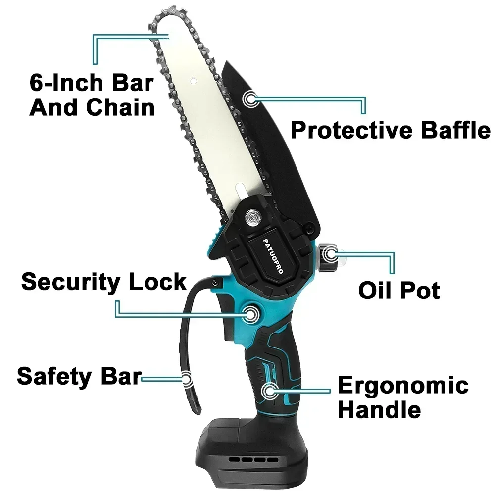 6 Inch Brushless Electric Chain Saw Cordless Portable Tree Branch Logging Chainsaw Garden Tool For Makita 18V Battery(No Batery)