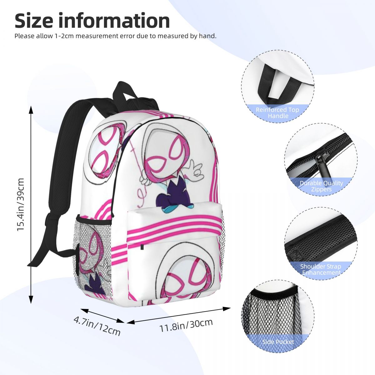 Cute Spider 15-Inch Waterproof Backpack - Lightweight Travel Bag with Multiple Pockets for Organization