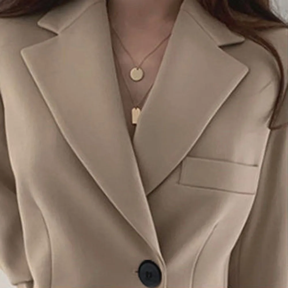 Casual Büro Dame Blazer Mantel Frauen 2023 Herbst Single Button Tasche Langarm Anzüge Tops Weibliche Solide Elegante Jacker Mäntel