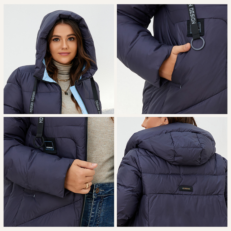 HaiLuoZi 2022 Winter frauen Jacken Dicker Baumwolle Große Taschen Haube Stepp Parka Oversize Weibliche Casual Frauen Mantel 6896