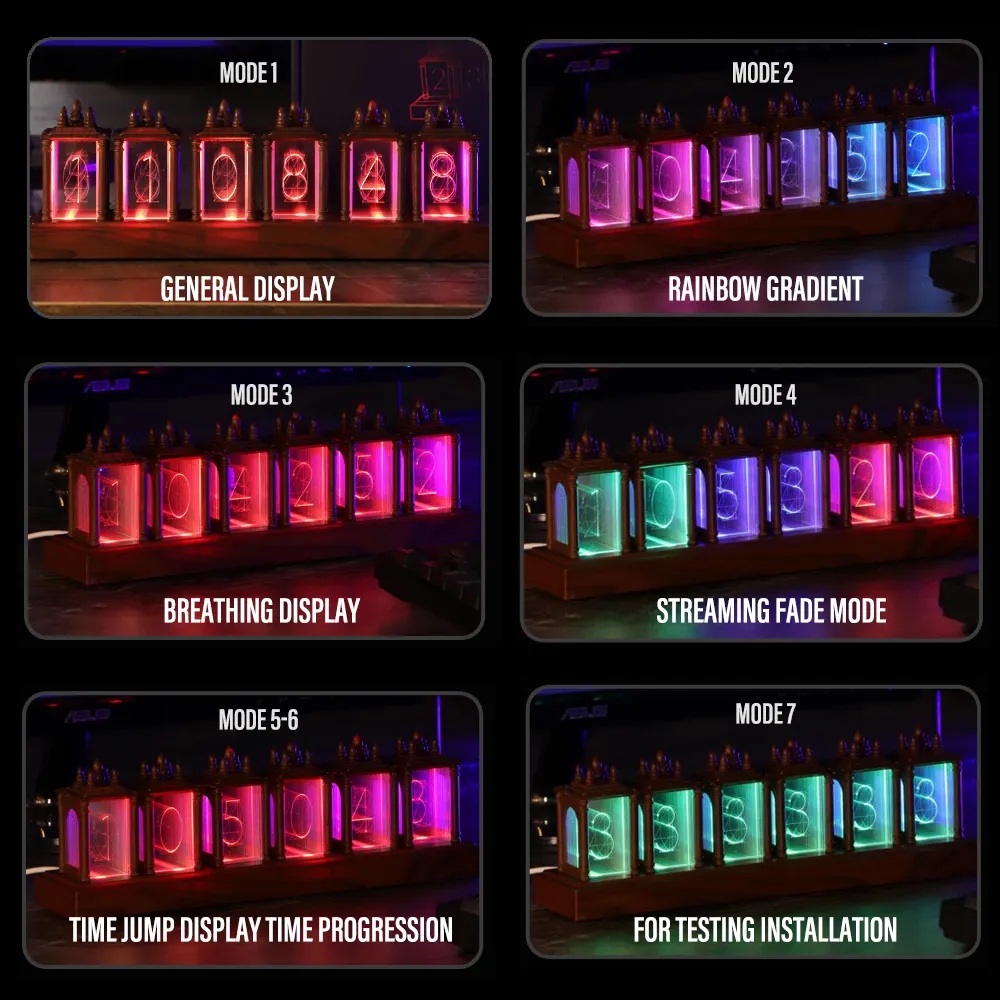 Zegar cyfrowy LED Zegar tubowy Nixie Zegar tubowy RGB Zegar tubowy z drewna orzechowego Lampka nocna Cyfrowy alarm Atomosfera Lampka Zegar Timer Prezent