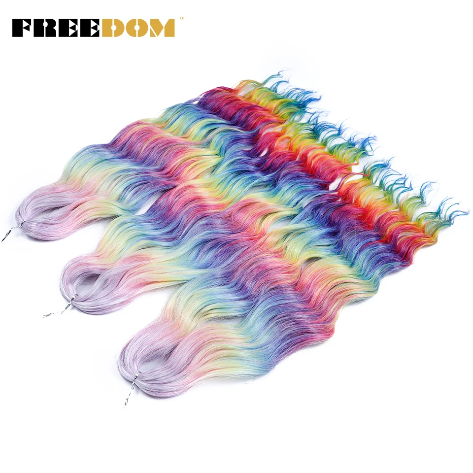 VRIJHEID Synthetische Vlechten Hair Extensions Natuurlijk Diep Golvend 24 inch Lang Krullend Vlechthaar Ombre Bruin Regenboog Twist Gehaakt Haar