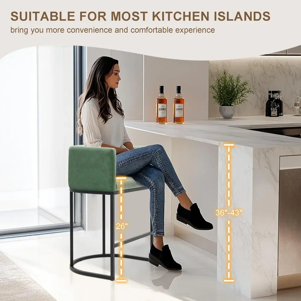 26" H Counter Height Bar Stools Set of 3, Modern Barrel Counter Stools with Backrest and Arms, Faux Leather Upholstered Accent