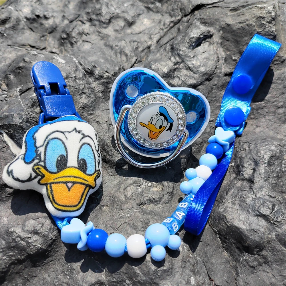 Donald Duck Daisy-muñecos de peluche de algodón Pp, Clip para chupete de bebé seguro y divertido, personalizado con nombre, chupetes de silicona sin BPA