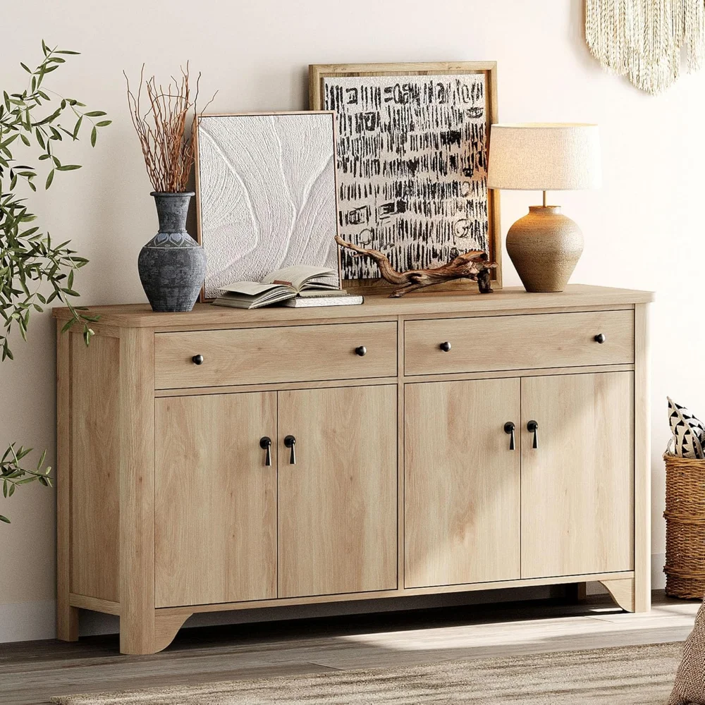 Sideboard Buffet Cabinet with Storage - 59" Large Farmhouse Buffet Cabinet with 2 Drawers and 4 Doors, Adjustable Shelves