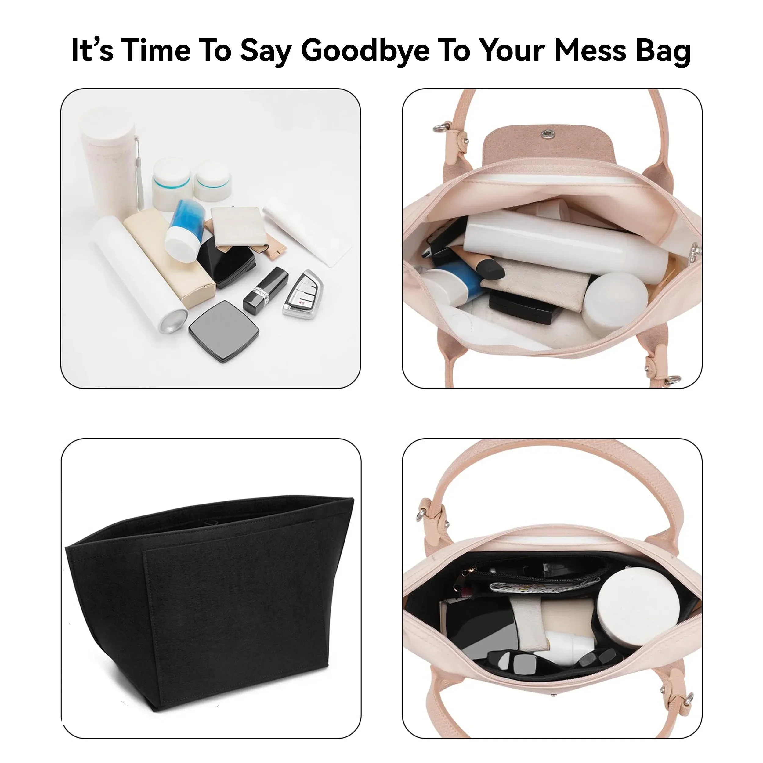 Borsa con inserto in feltro adatta per borsa Longchamp Borsa con fodera Borsa per trucco in tessuto di feltro Supporto da viaggio Borsa con inserto portatile Organizzatore