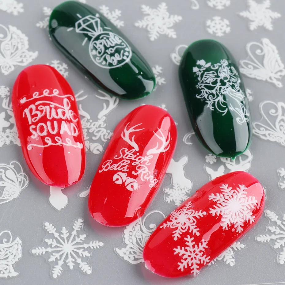 Pegatinas 3D luminosas de Navidad que brillan en la oscuridad, deslizadores de Año Nuevo para vacaciones con copos de nieve de invierno, accesorios artísticos para uñas, calcomanías BESTZY01-18
