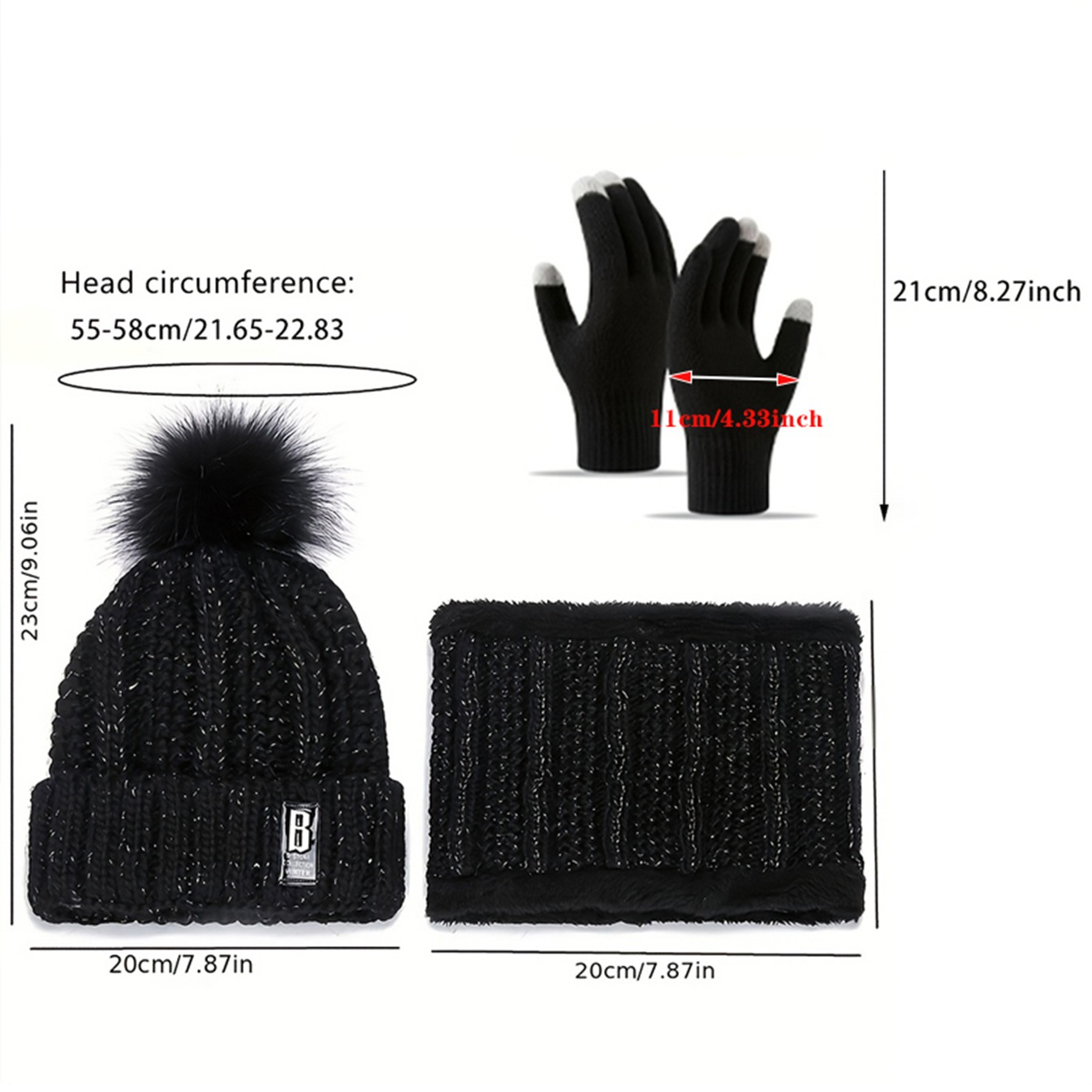 5pcs Women Warm Hat Winter Hat Wool Beanie Hats Thicken Knitted Cap Warm Scarf Gloves Hat Plush Earmuffs Thermal Socks
