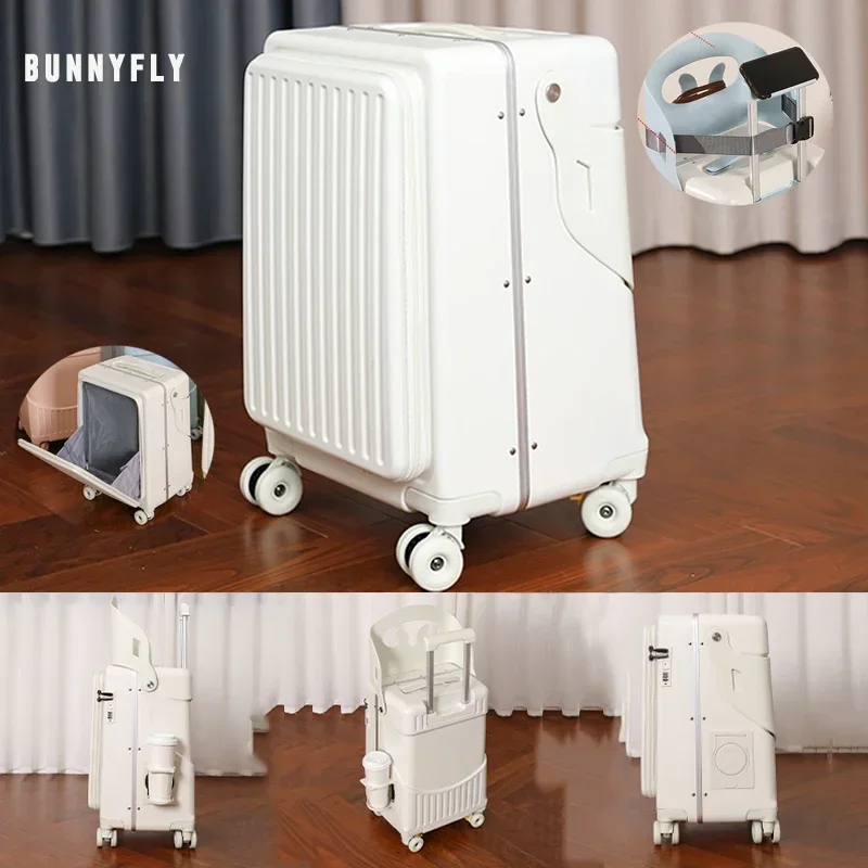 BunnyFly Kid Mom Koffer mit Sitz für Kinder, kann sitzen, Trolley-Gepäck, Baby-Reise-Tragetasche, multifunktional, bordbar