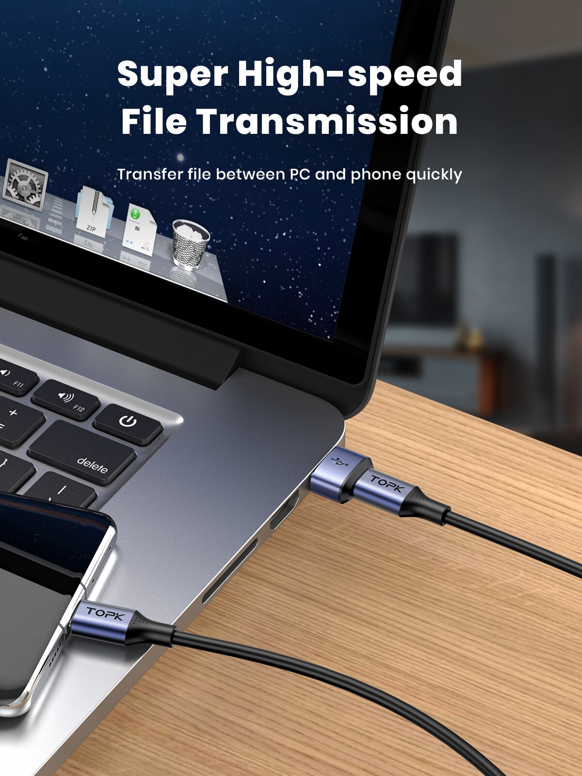 Topk-USB C para adaptador USB macho, USB fêmea, Tipo-C, USB 2.0, USB-A, carregamento rápido, sincronização de dados, OTG conector, AT13