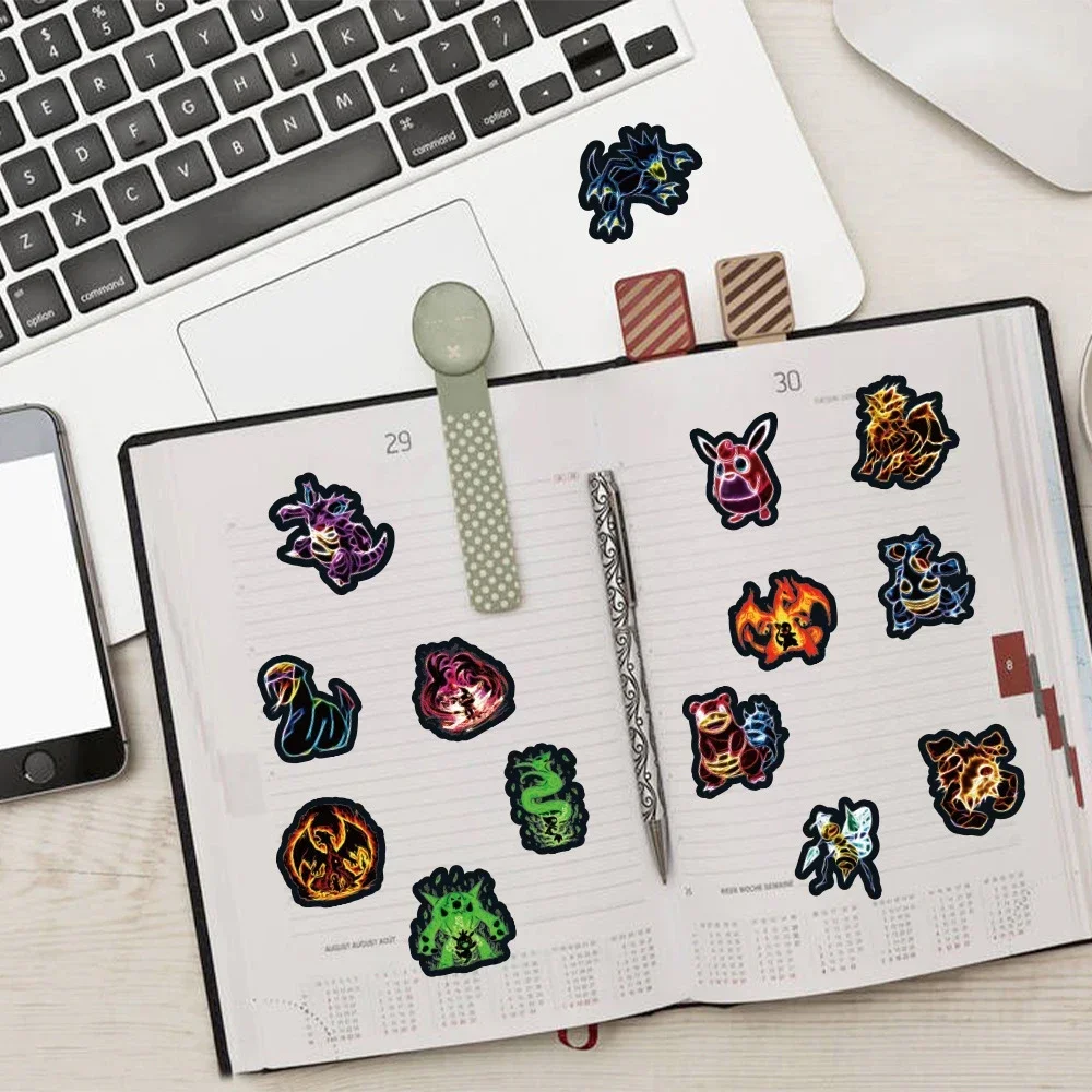 Legal néon pokemon adesivos anime pikachu graffiti decalques para portátil skate telefone à prova dwaterproof água legal dos desenhos animados adesivo para crianças