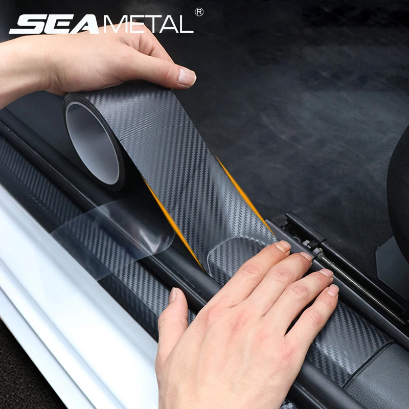 SEAMETAL Pellicola protettiva per soglia auto in fibra di carbonio 3D Adesivi per auto impermeabili antigraffio per protezione del bordo del davanzale della porta automatica