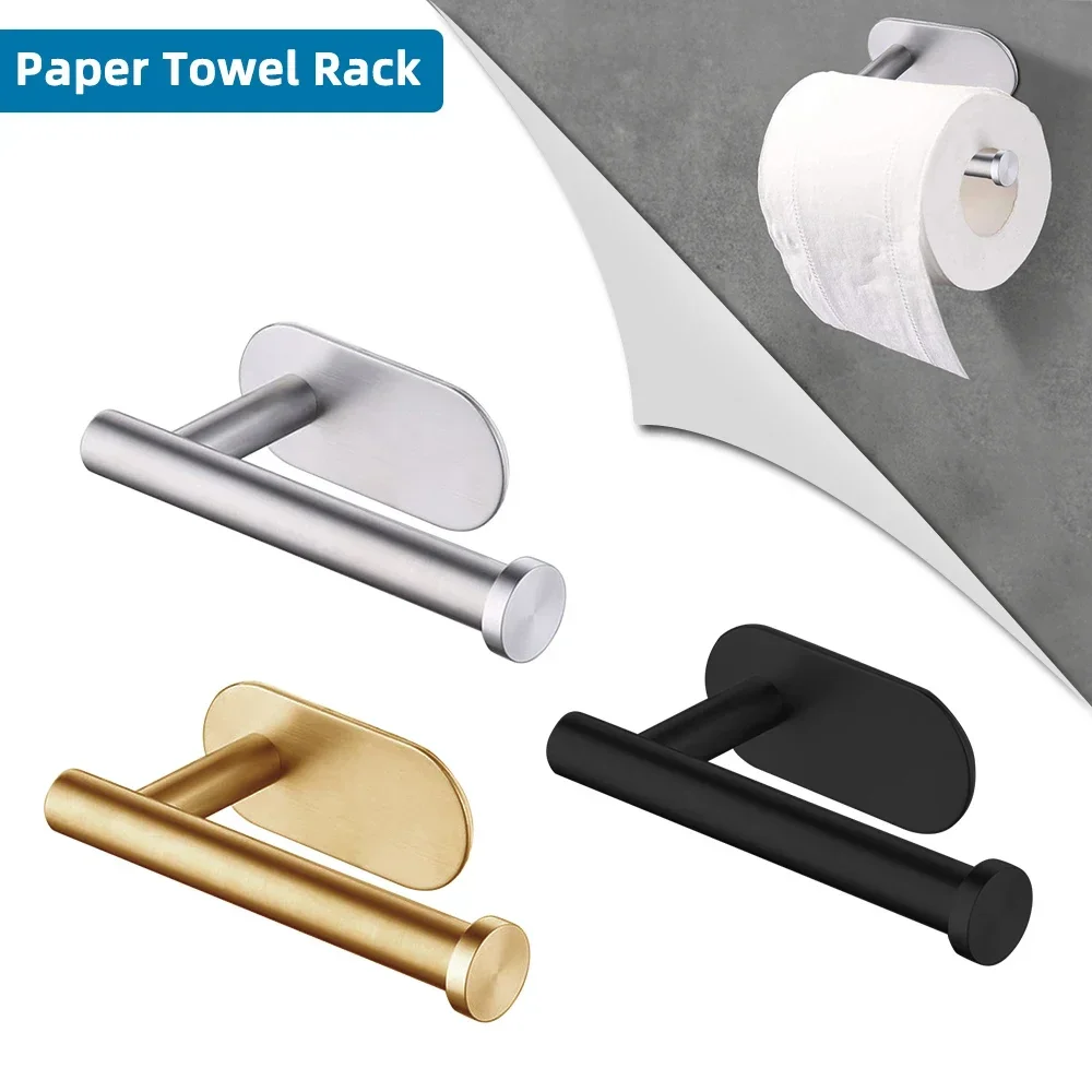 Soporte para papel de cocina autoadhesivo, montaje en pared de acero inoxidable, dispensador de rollos de toalla de papel sin perforación para baño y cocina