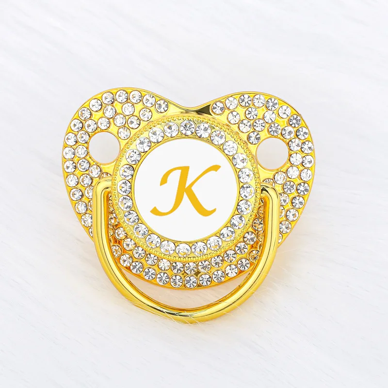 Gold Zircon Newborn Pacifier with Lid Name Initials Personalized Pacifiers for Babies Silicone Infant Dummy New Baby Shower Gift