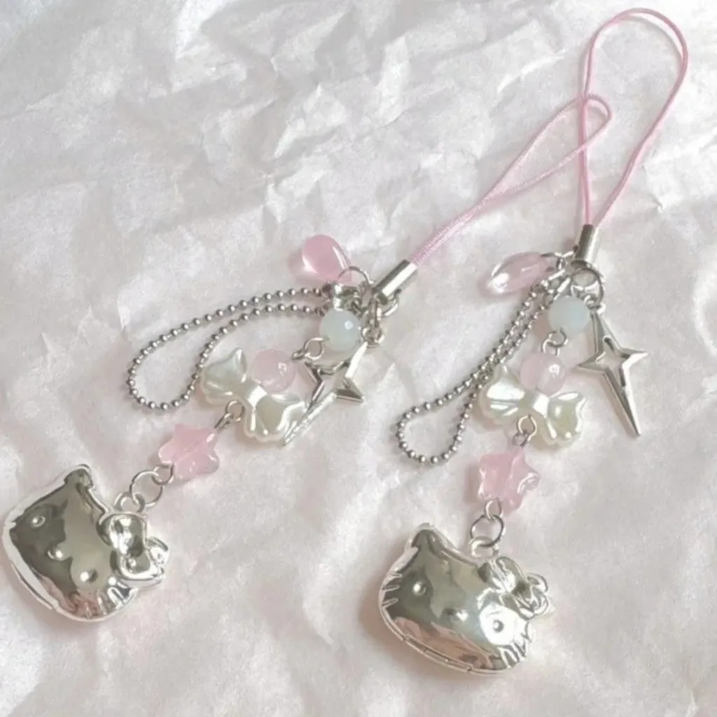 Kitty Anime Hello Kitty Pendant Keychain Bag Phone Charm Lolita Goth Purse Decor Nostalgia Fashion Jewelry Key Chains Toys Gift