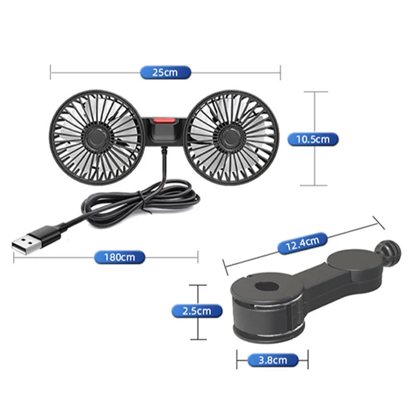 SEAMETAL Cooling รถพัดลมพนักพิงศีรษะพัดลมคู่สําหรับที่นั่งด้านหลัง 180 ซม.สาย USB ฟรี-ปรับ 3-Speed Strong WIND พัดลมอัตโนมัติ