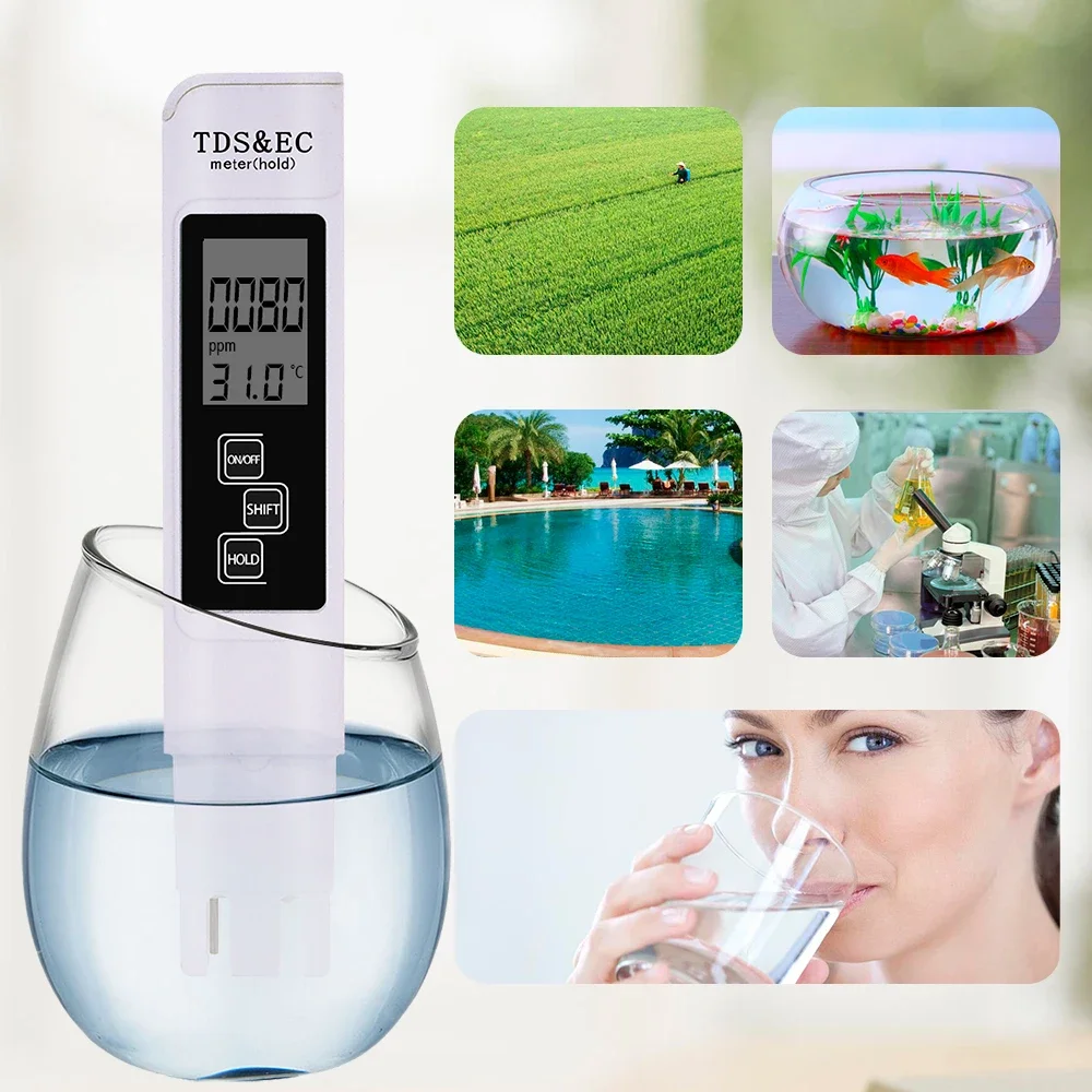 Medidor de PH y TDS Digital, probador de calidad del agua 0-14, medidor de PH 0-9990PPM, TDS y EC LCD, pureza del agua, filtro de acuario PPM